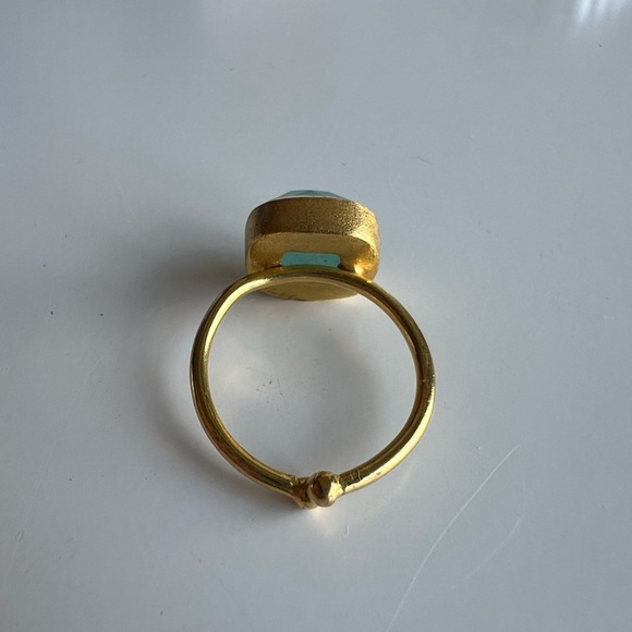Beautiful Faceted Aqua Chalcedony and Gold Vermeil Adjustable Ring - Picture 5 of 7